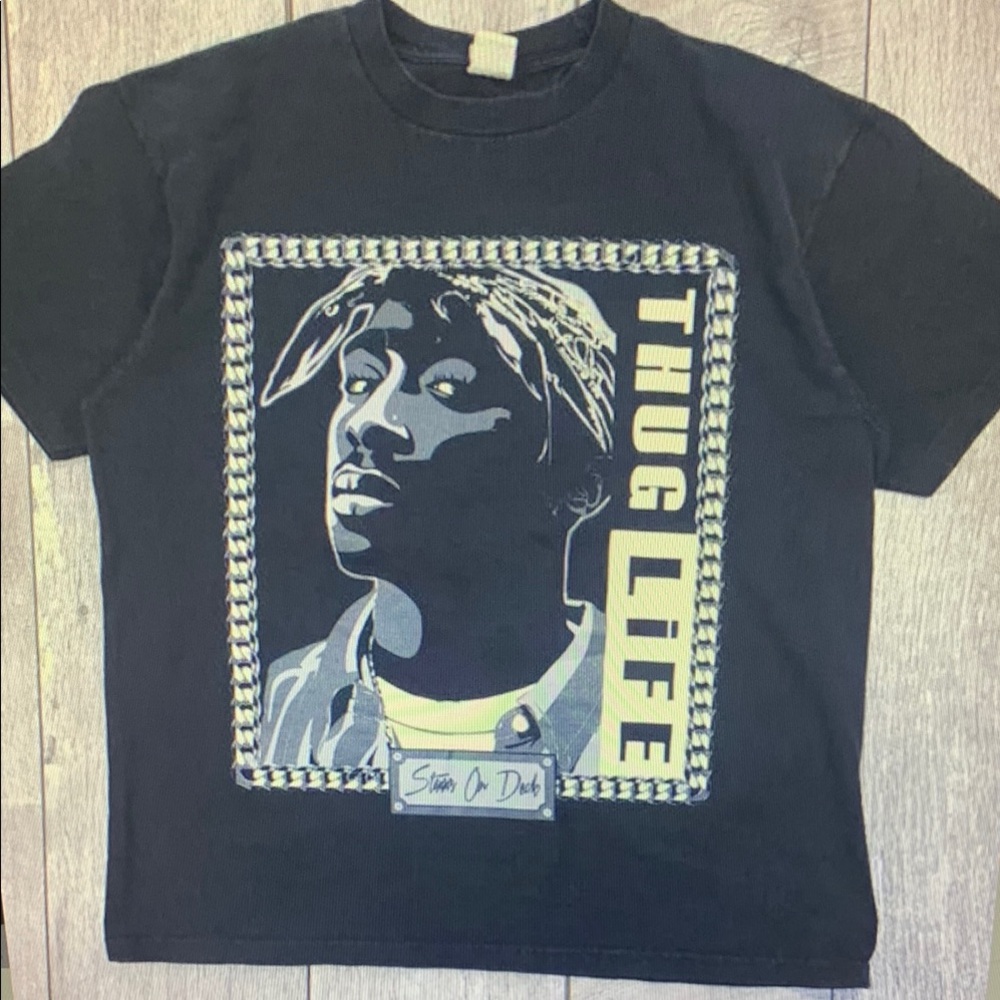 Black Short Sleeve Tee with Artistic Portrait Design